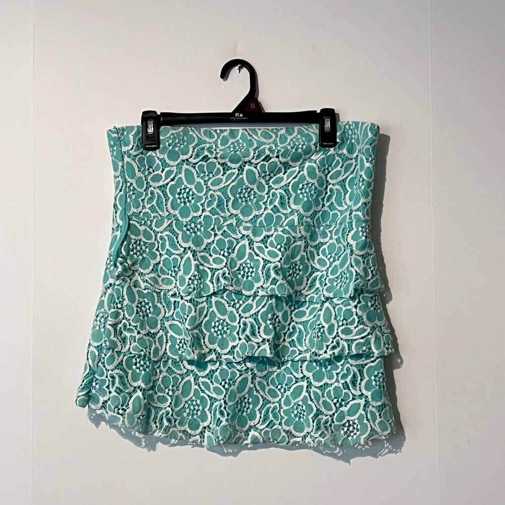 Rue 21 Womens Lace Skirt Size XL Light Teal Floral Nylon Soft Pull On Stretch